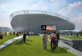 Computer-generated image shows new Roland Garros tennis stadium project by architect Mimram that was unveiled in Paris